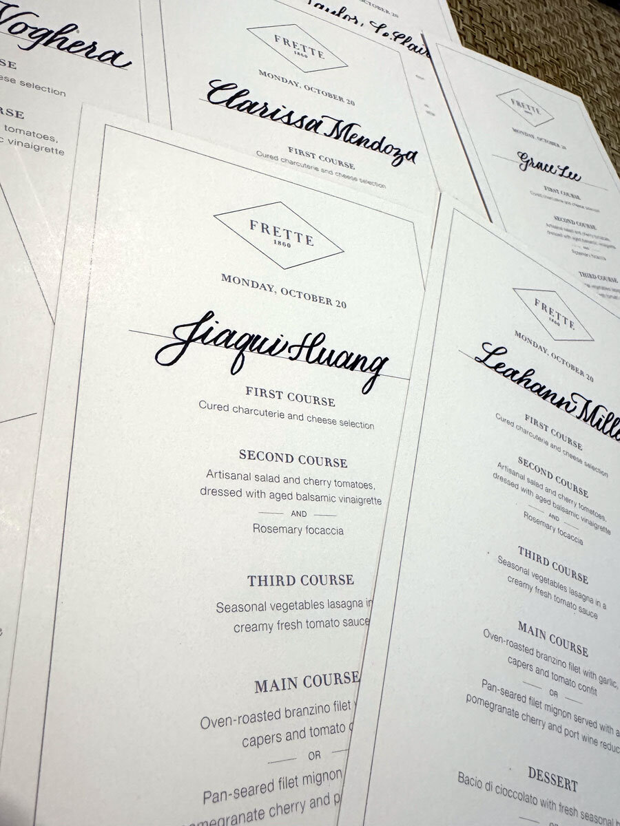Copperplate Calligraphy on Menus for Client Dinner