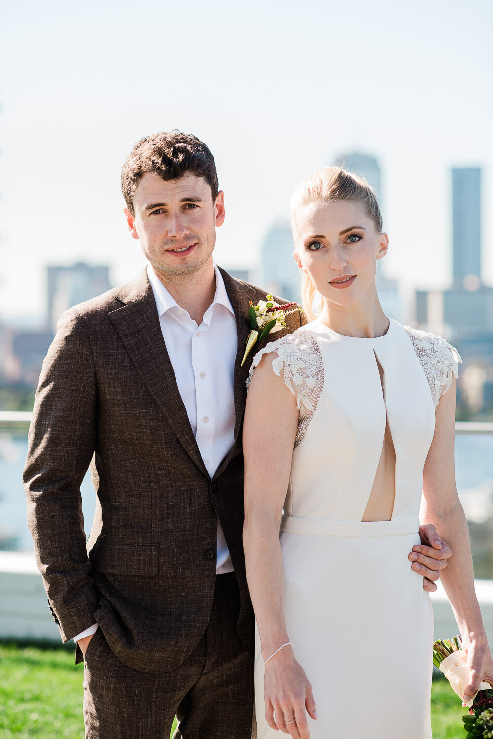 fashion portrait couple on Boston rooftop