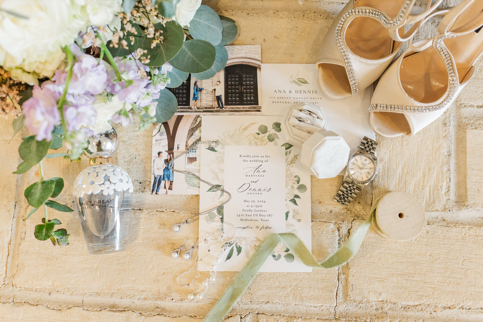 Wedding accessories flat lay photography