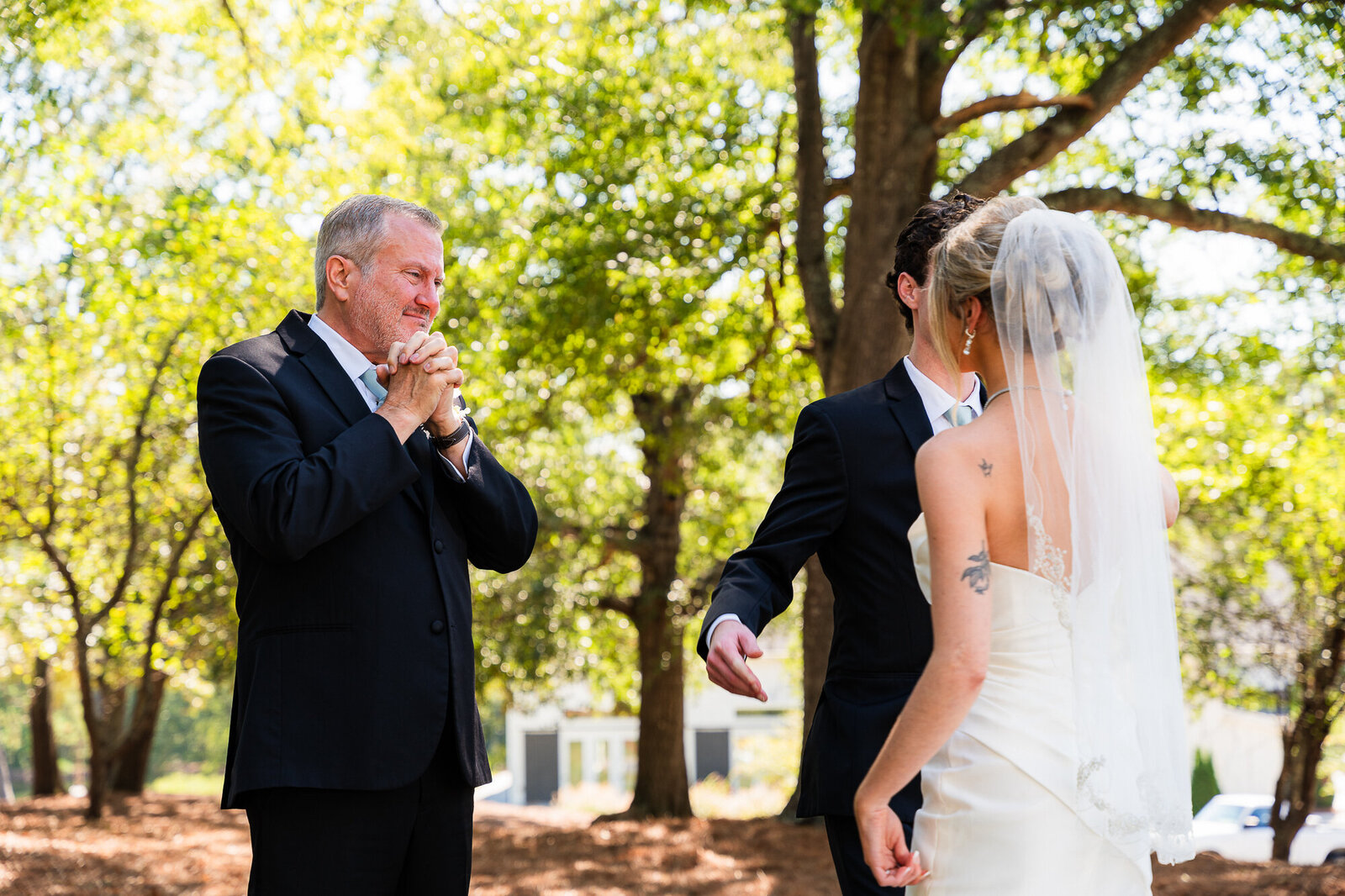 Father of the bride is in awe to see his daughter on her wedding day at this South Georgia wedding venue 