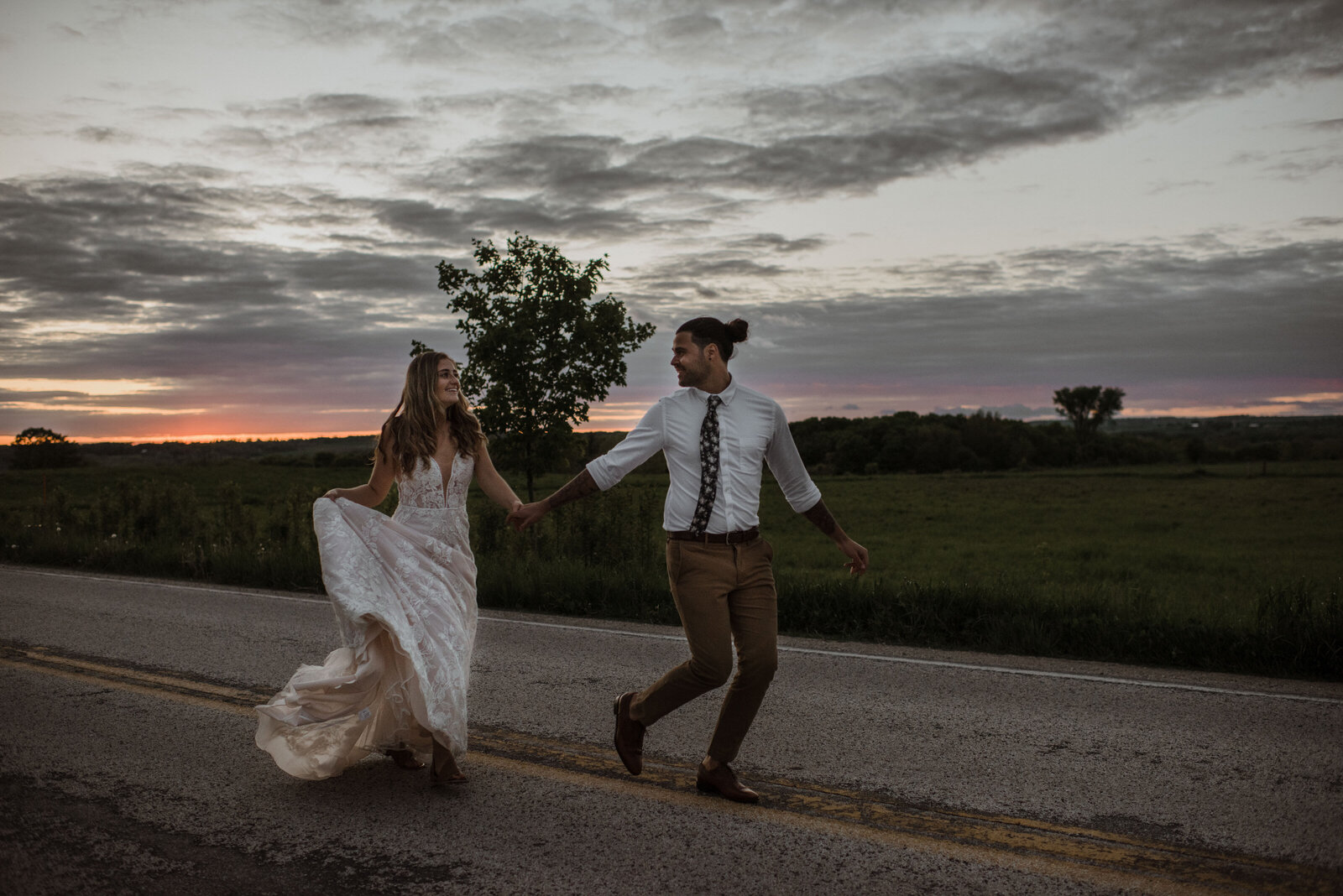 Sunset country old stone house farm elopement