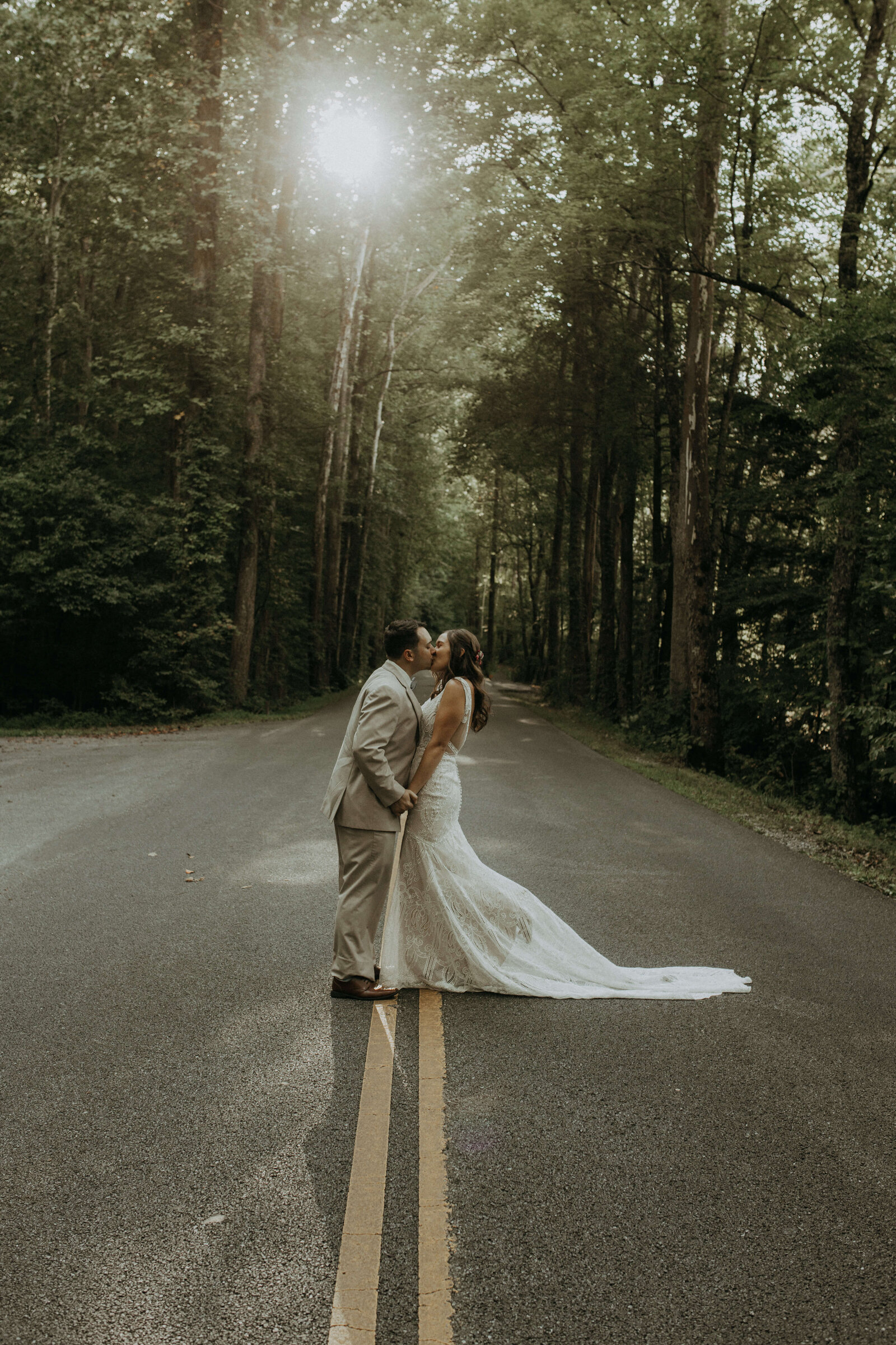 bride and groom portraits in street