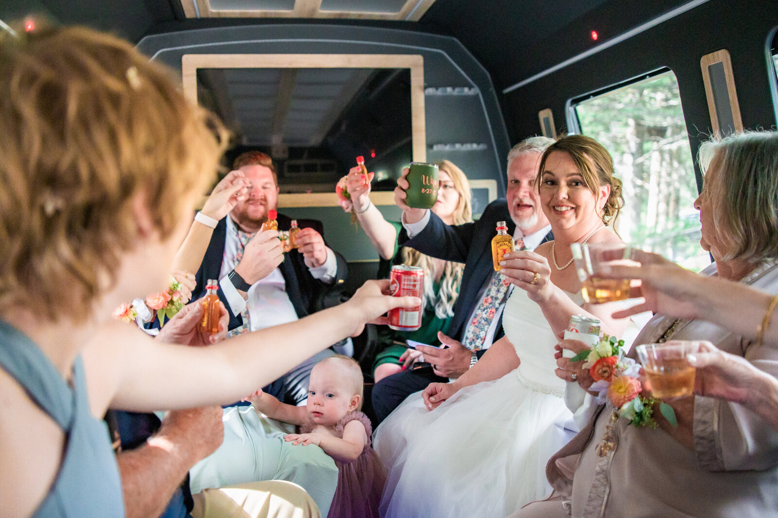Party bus in jackson hole taking wedding party around the park for photos