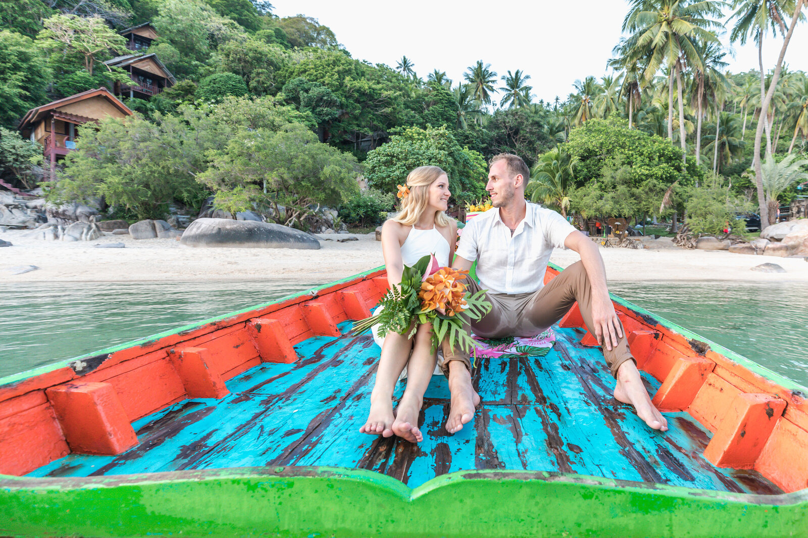 Bride and Groom Longtail Boat June Juea
