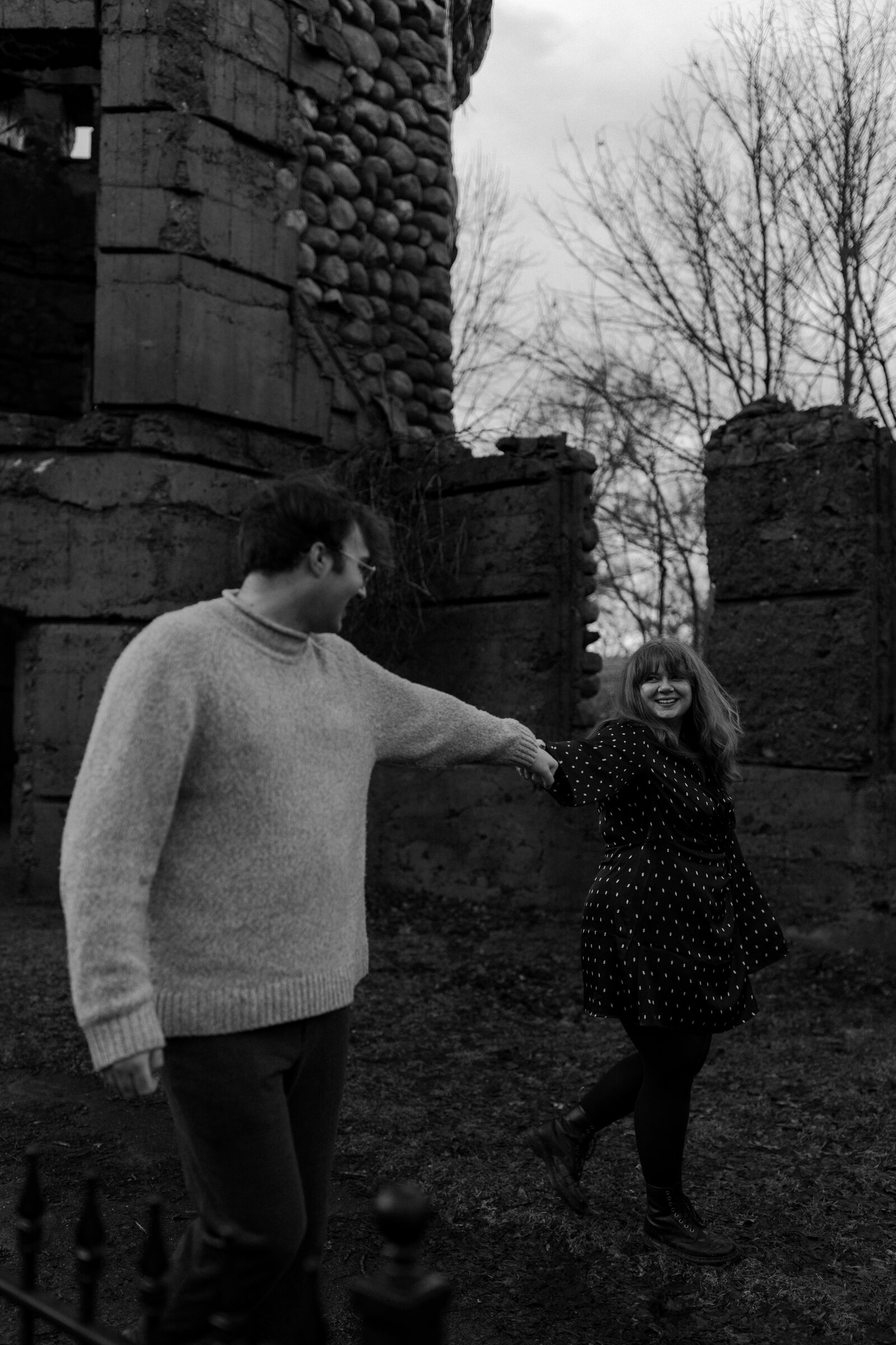 documentary engagement photos in New England at a castle