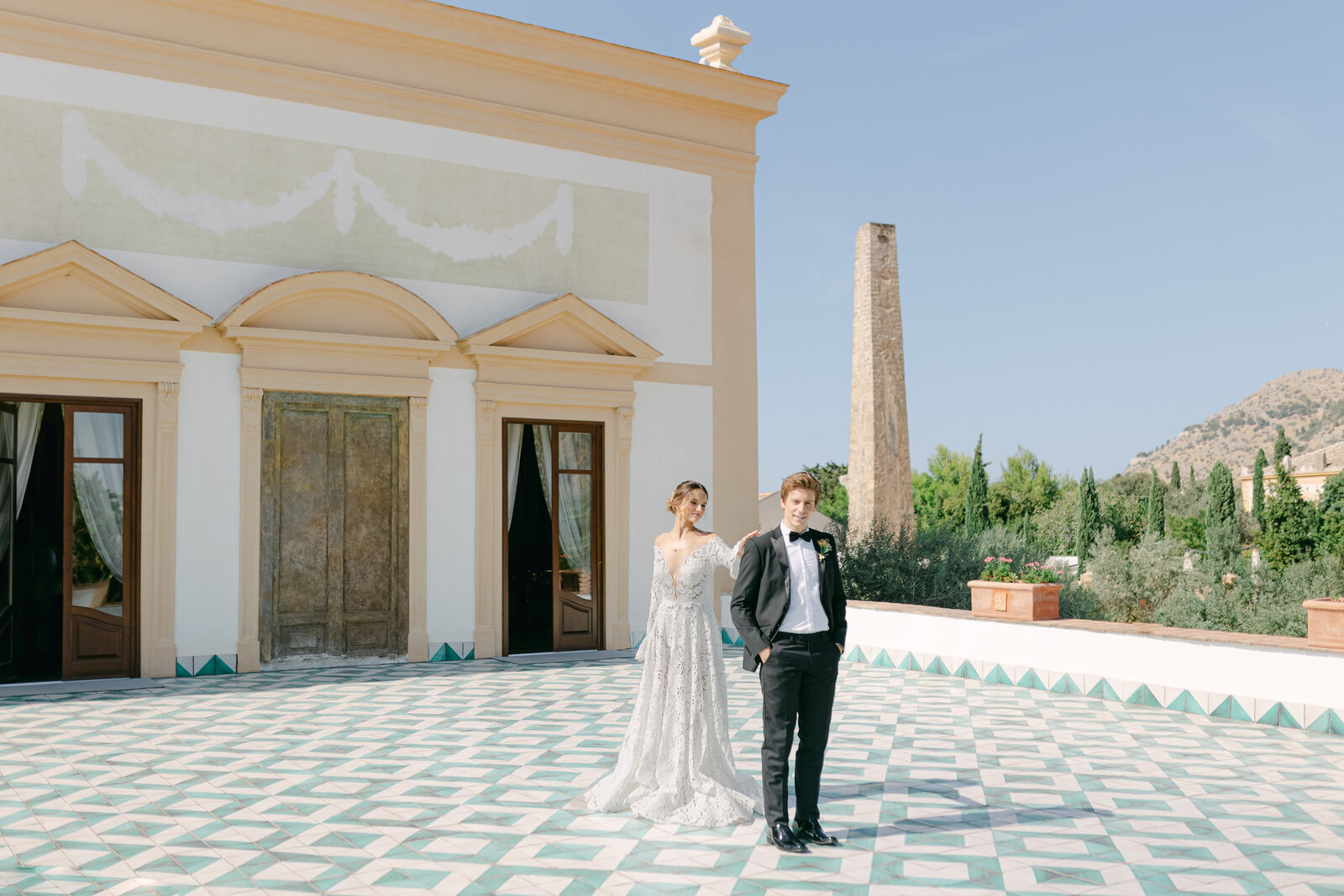 307 -  1 - Maila Enea Events - First Look - Bride & Groom Portraits - Villa Del Gattopardo - Palermo_ Italy - Joana Senkute Photography - 2023