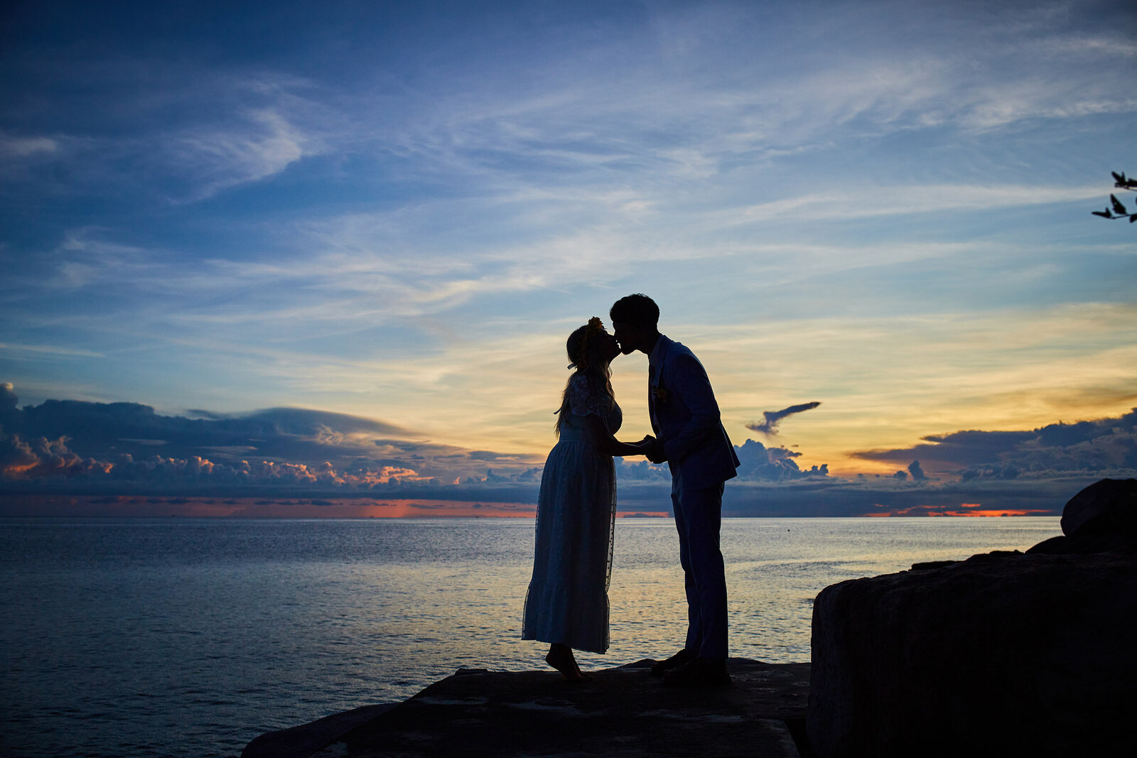 Bride and Groom silhouette beach wedding