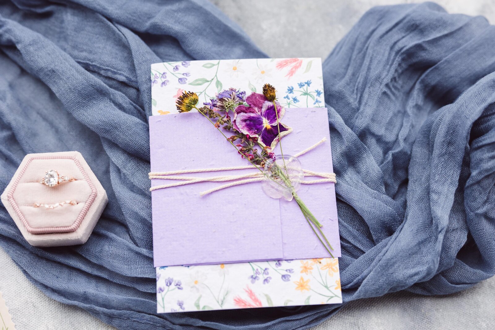 Purple seed paper wedding invitation suite