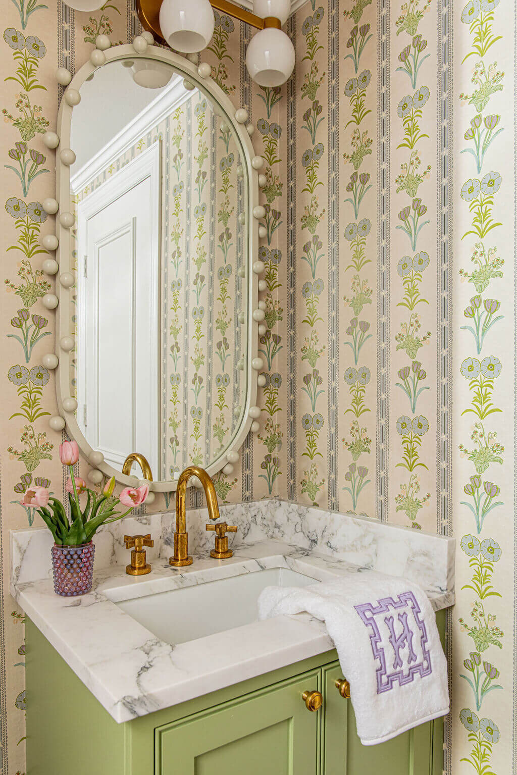 oyster creek studios green and blue wallpaper bathroom
