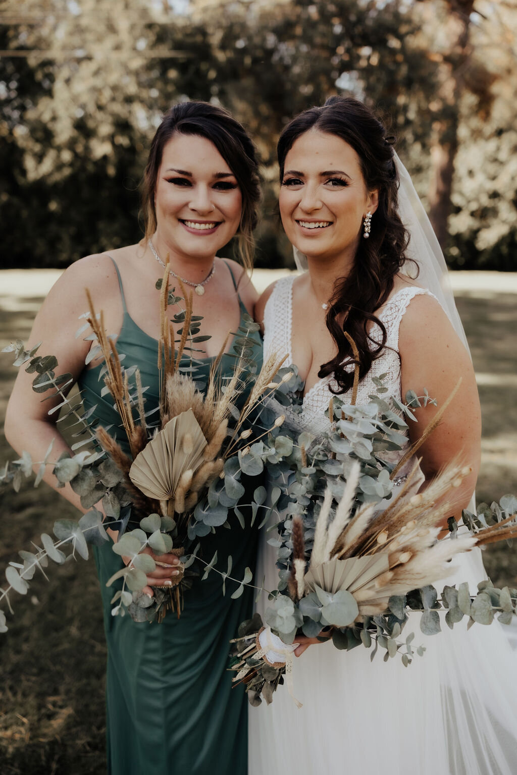 Bridesmaid in Green with Bride