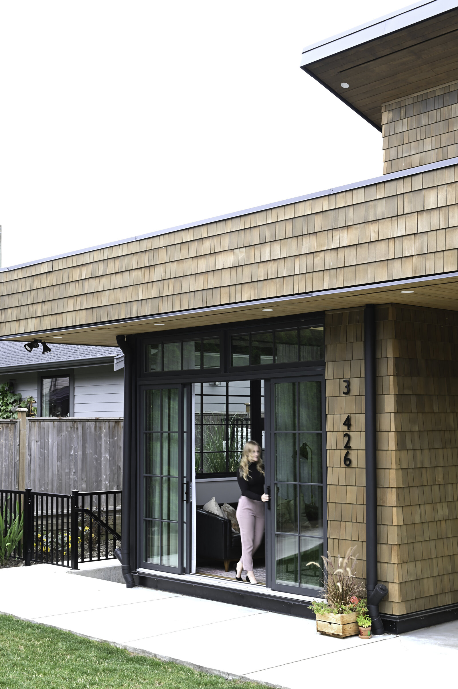 Rebecca Foster Interior Designer North Vancouver Laneway Cedar Exterior Sliding Door