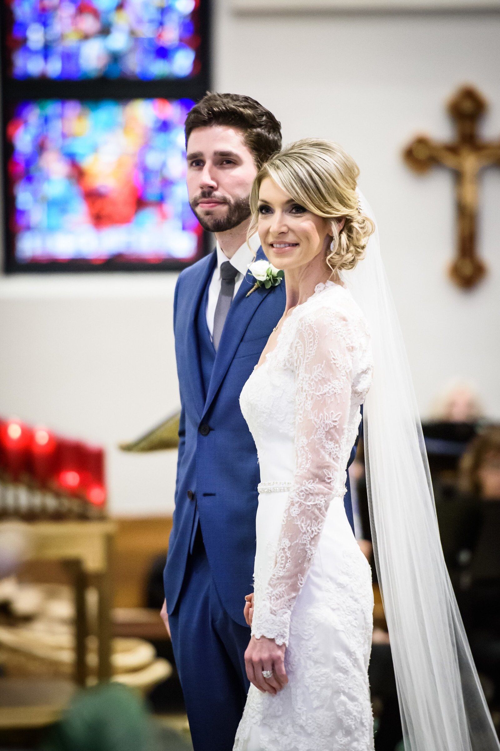 Bride and groom at Our Lady of the Lake wedding ceremony in Mandeville