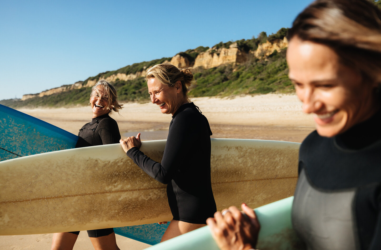 Middle Aged Women Surfing Happy