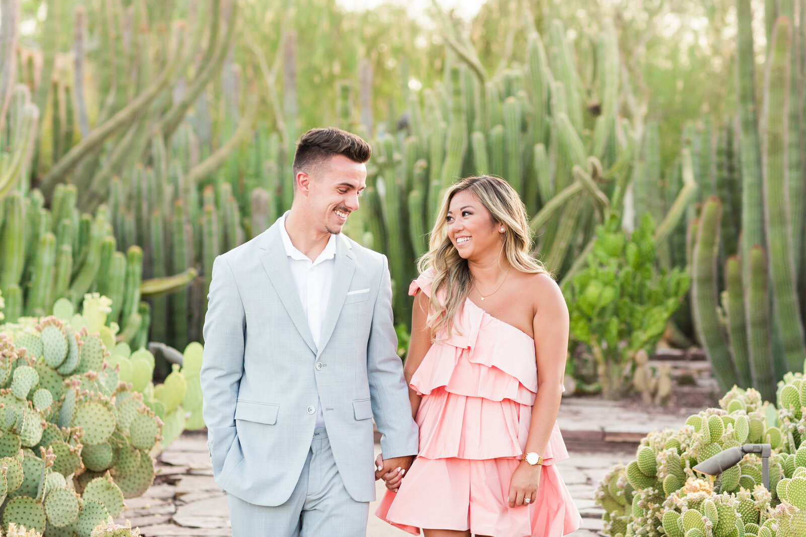 engagement photo of couple at Desert Botanical Garden in Phoenix