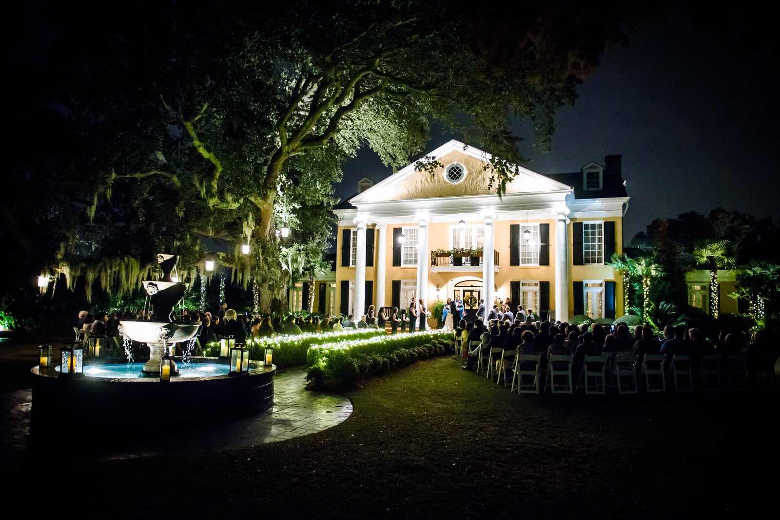 Southern Oaks night time wedding ceremony