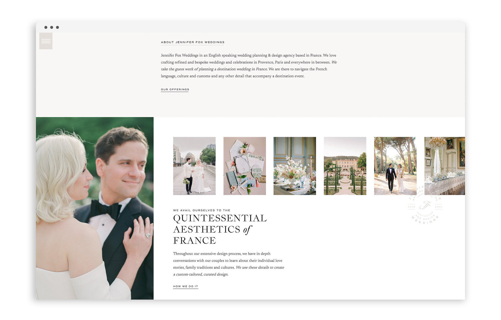 Custom Showit Web Design Designs Designer Designers for Wedding Planners - Jennifer Fox Weddings - With Grace and Gold