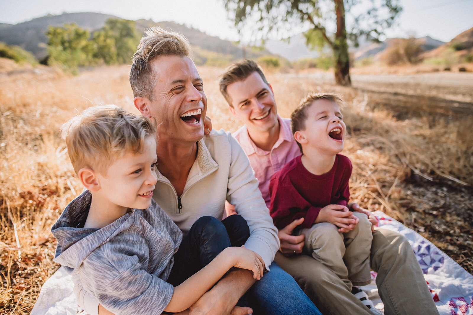 Los Angeles LGBT Family photo  of twin boys laughing