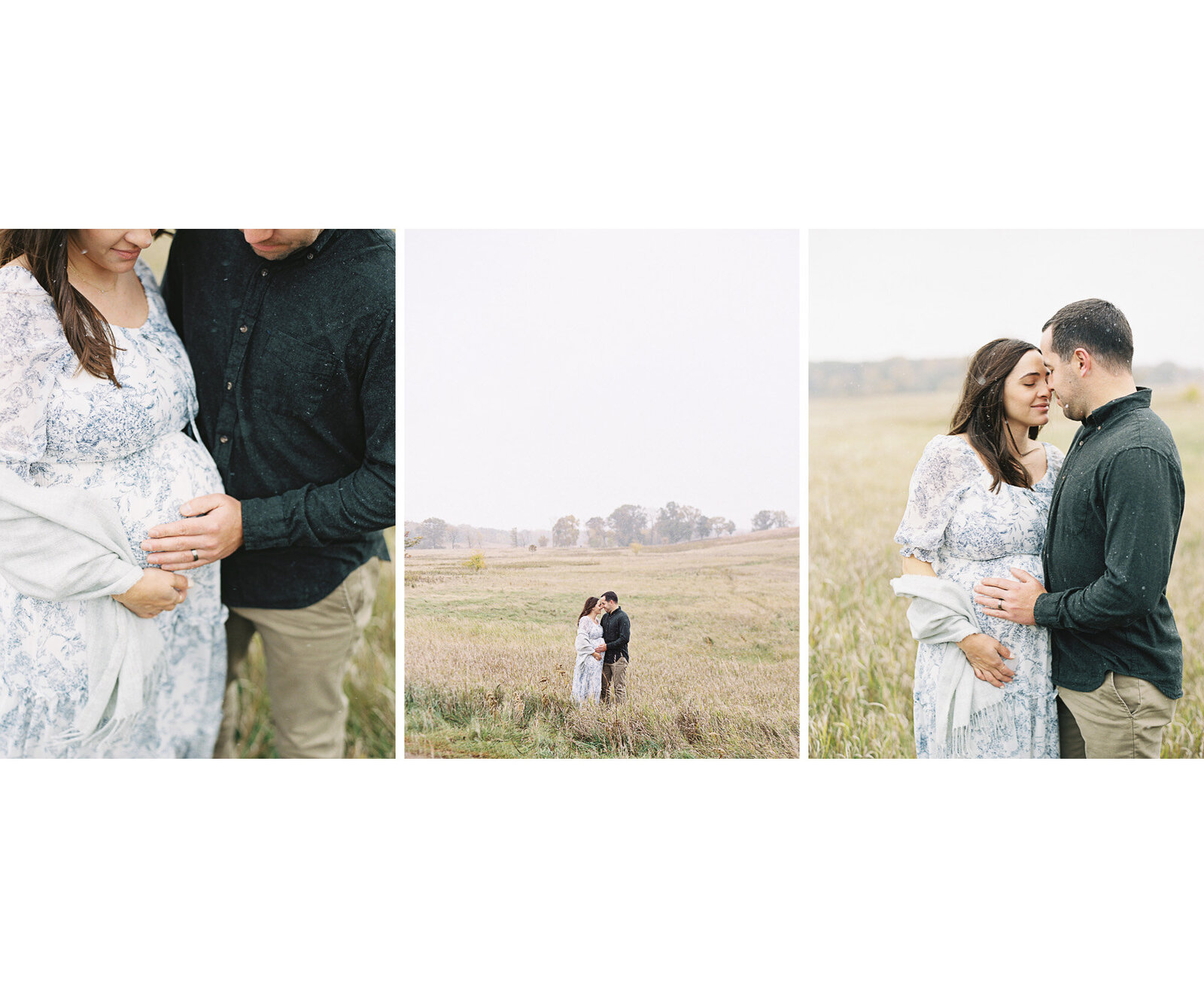 Pregnant couple in field by Milwaukee Maternity Photographer