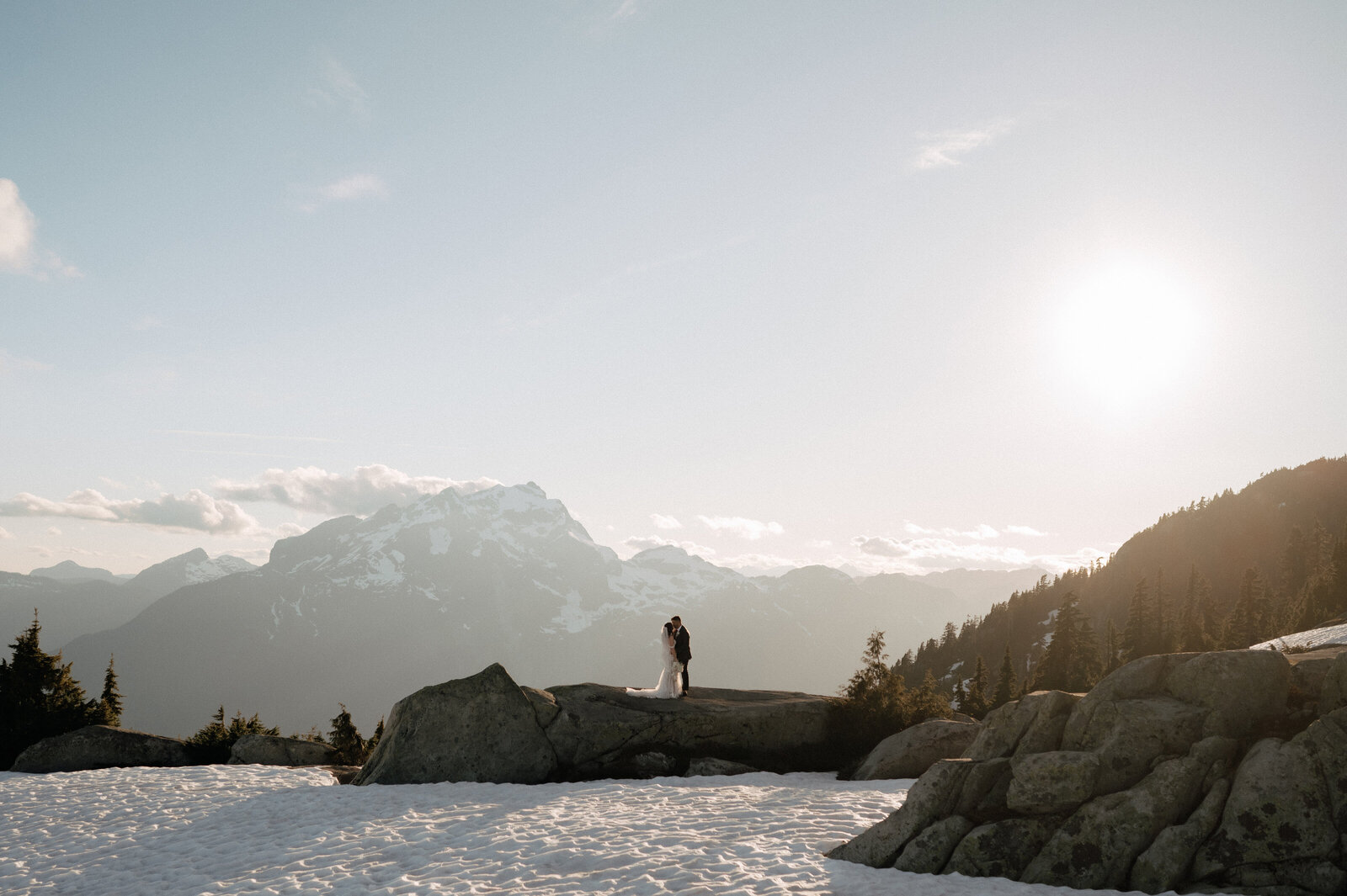 Elopement wedding in BC mountains during golden hour