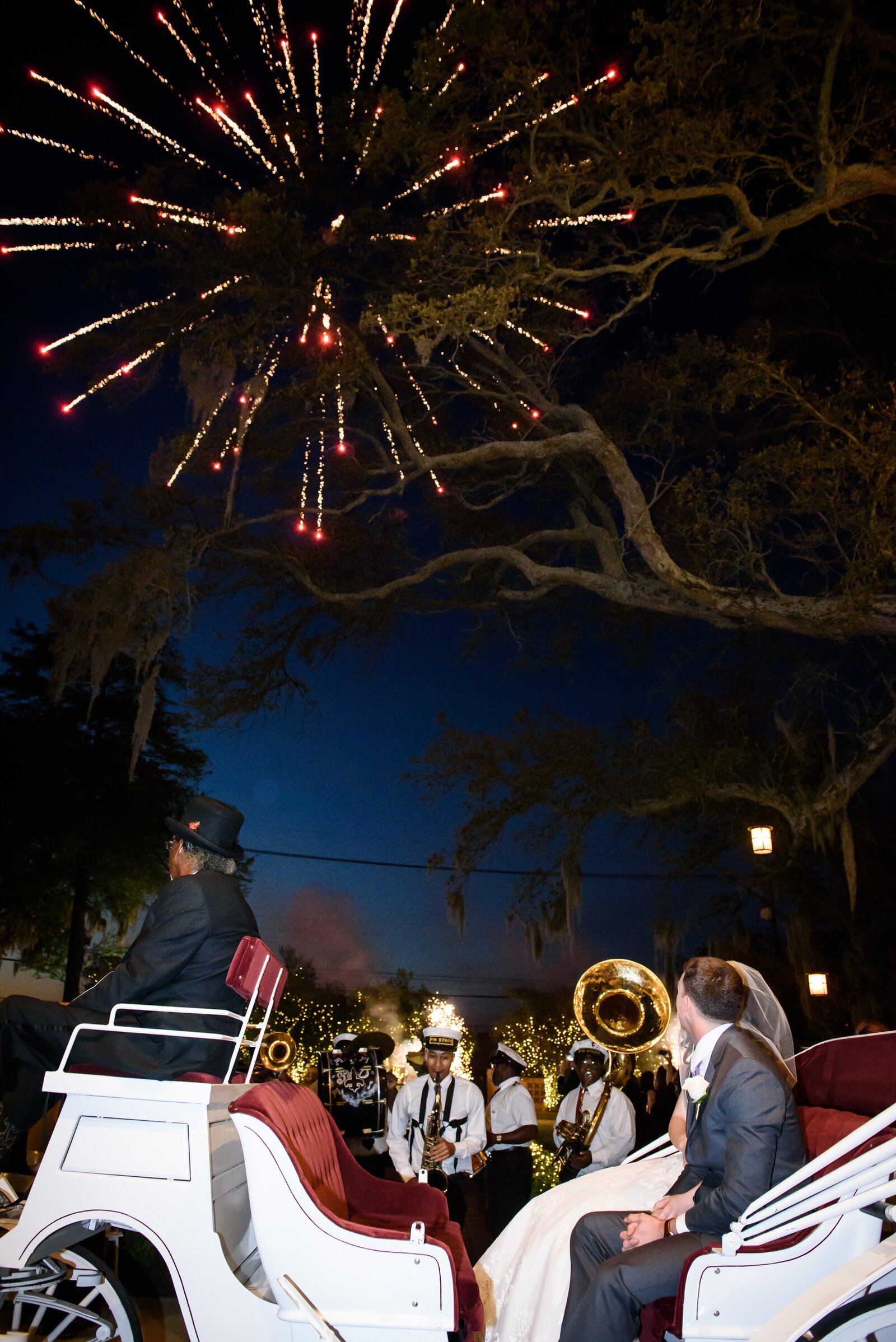 Fireworks show at Southern Oaks wedding in New Orleans
