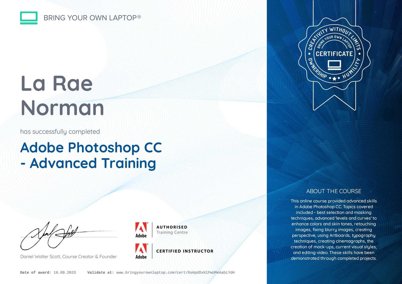 Adobe Photoshop Advanced Training Certificate