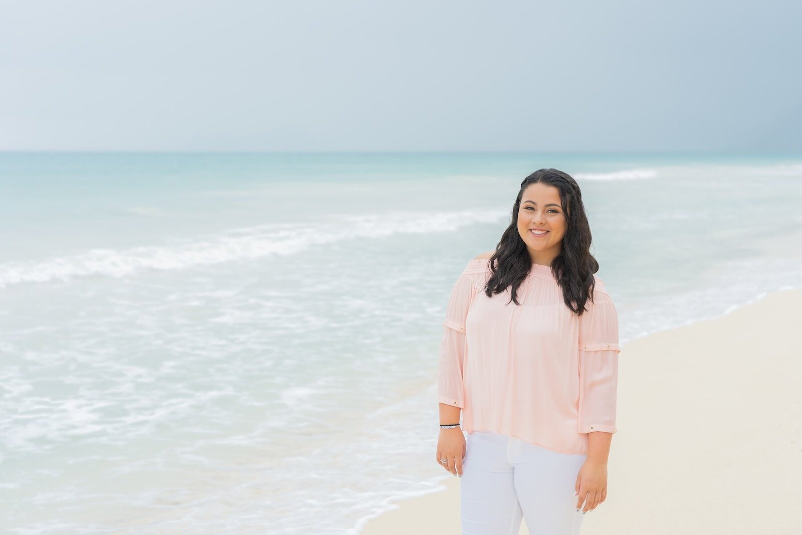 Kauai Senior Portraits with white sand beach 