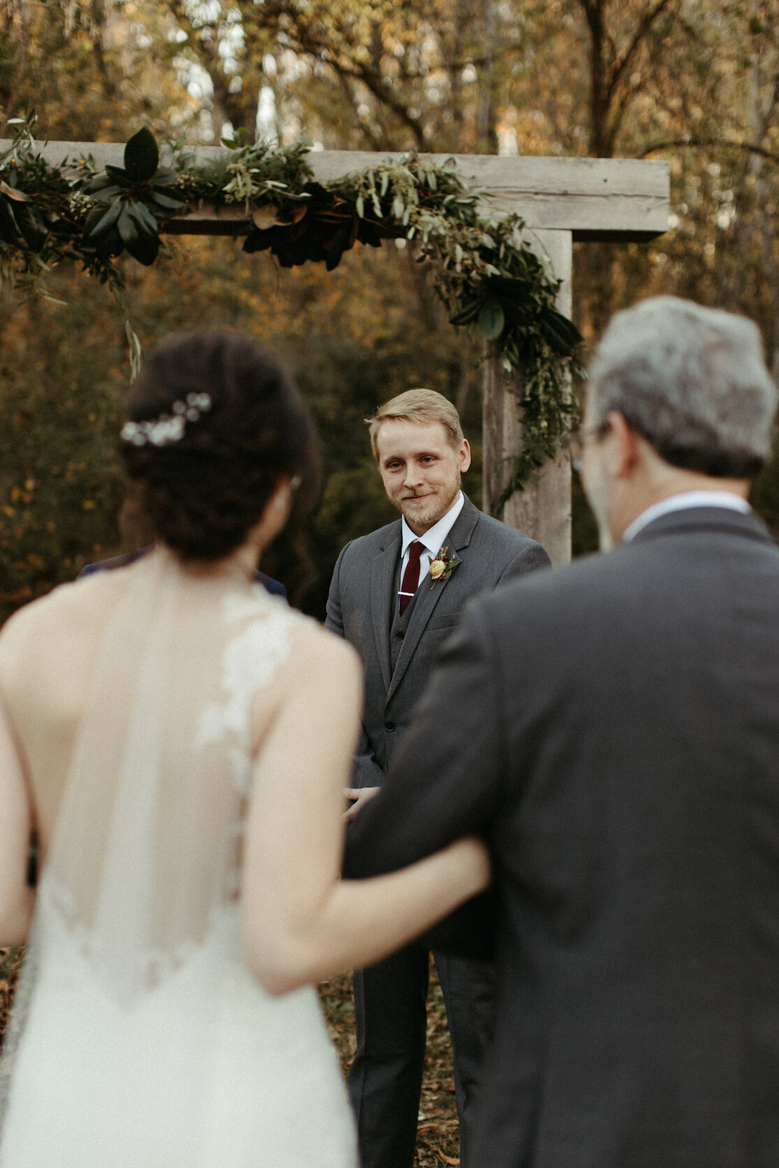 Groom seeing the bride for the first time
