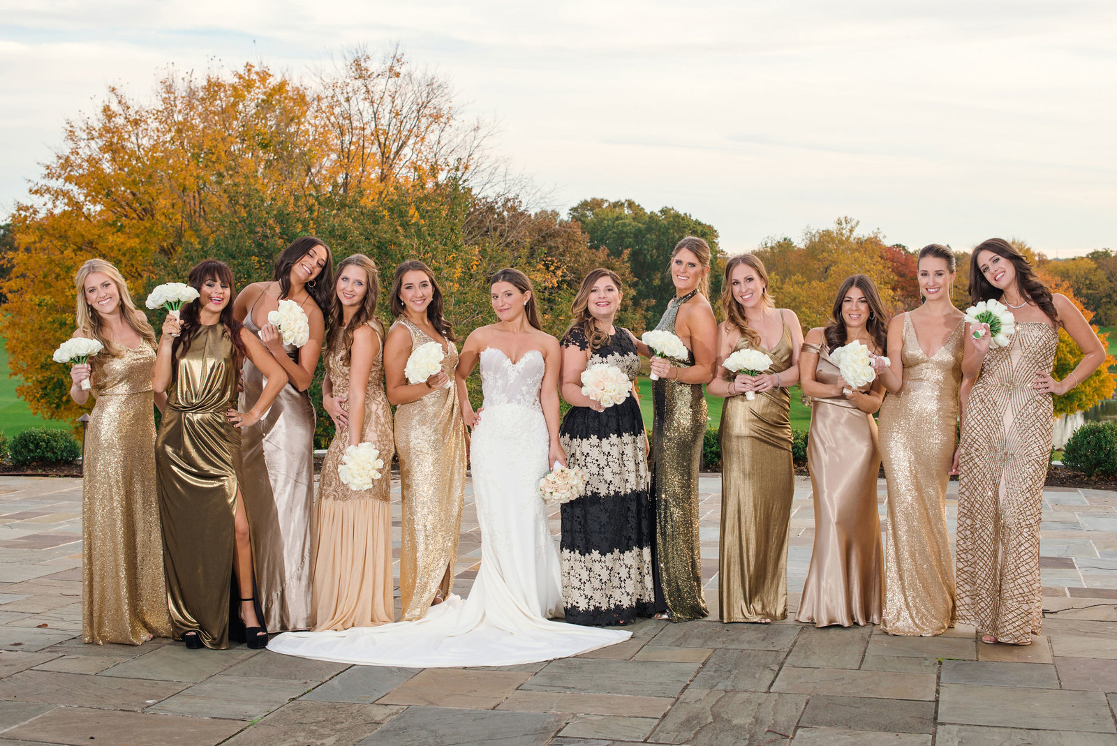 bride and bridesmaids outside Glen Head Country Club