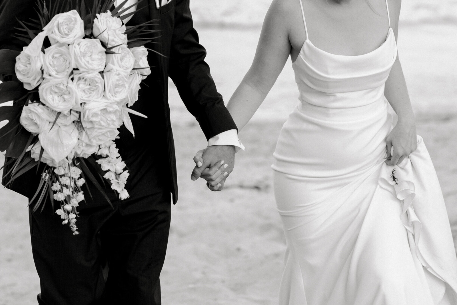 outdoor beach wedding black and white image