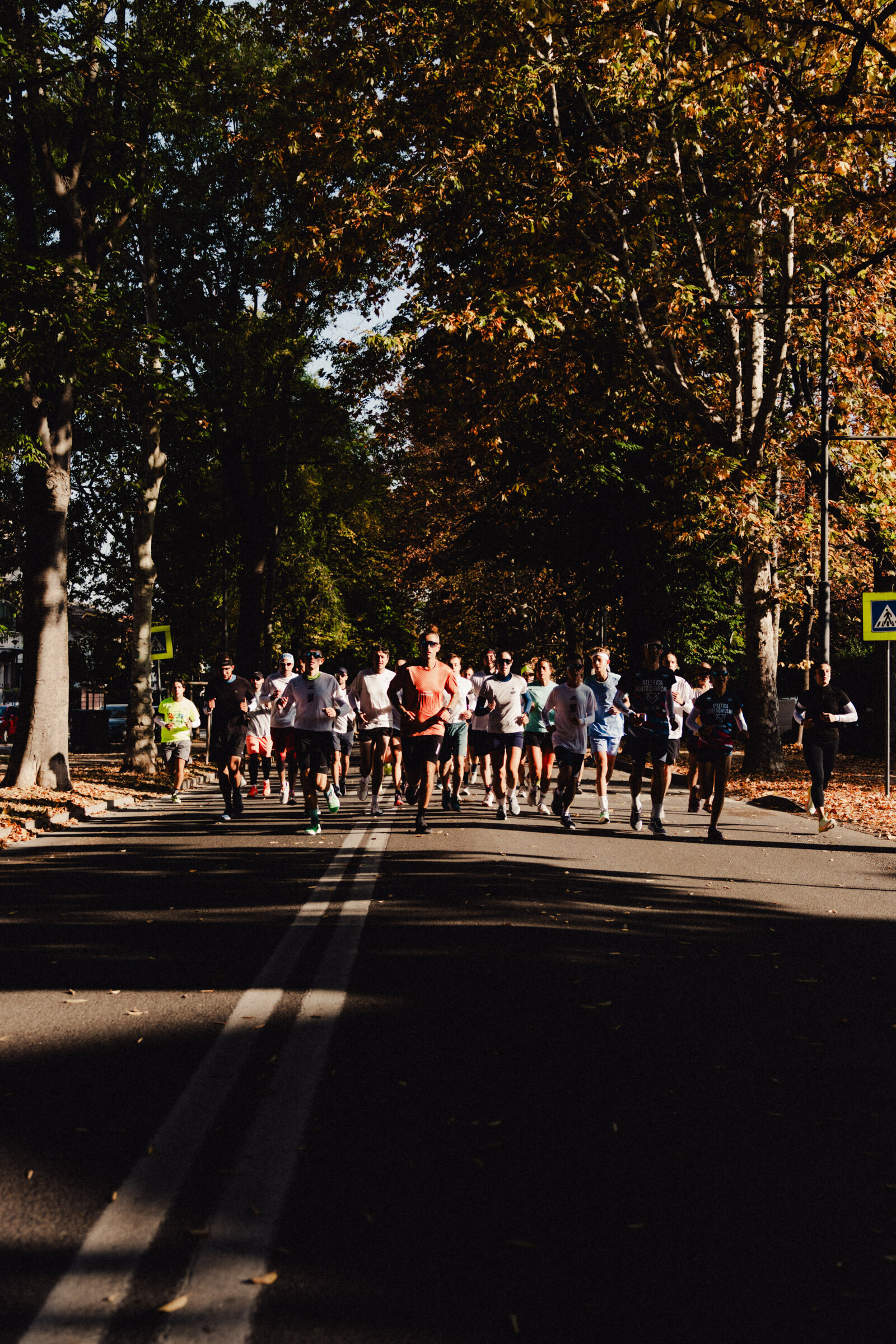 Runners group running on a road