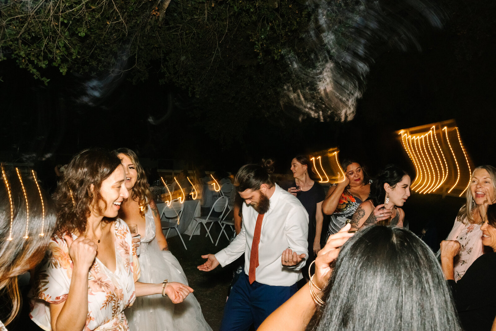 Colorful wedding reception in Santa Cruz, California.
