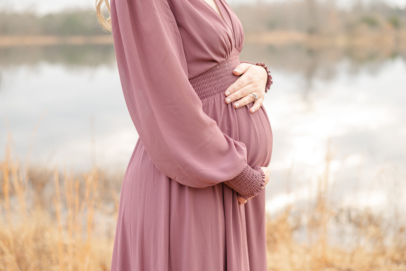 side view of expecting mom's belly during Marshall, VA maternity picture