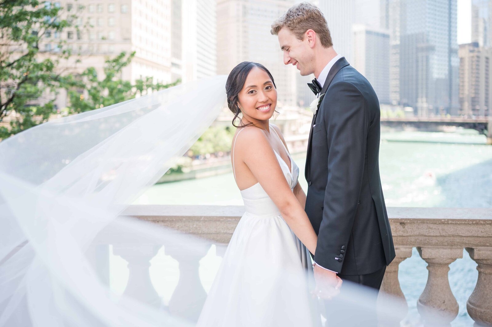 Downtown Chicago Portrait of Bride and Groom.