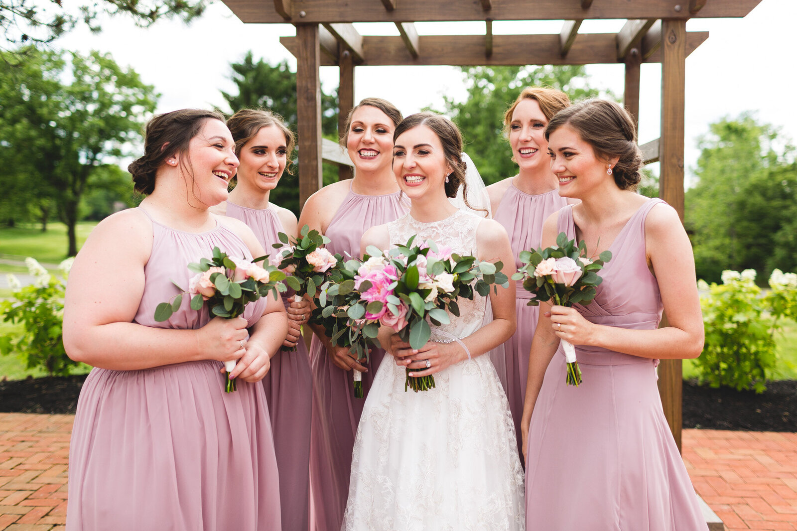 summer wedding bridal party laughing little turtle ohio