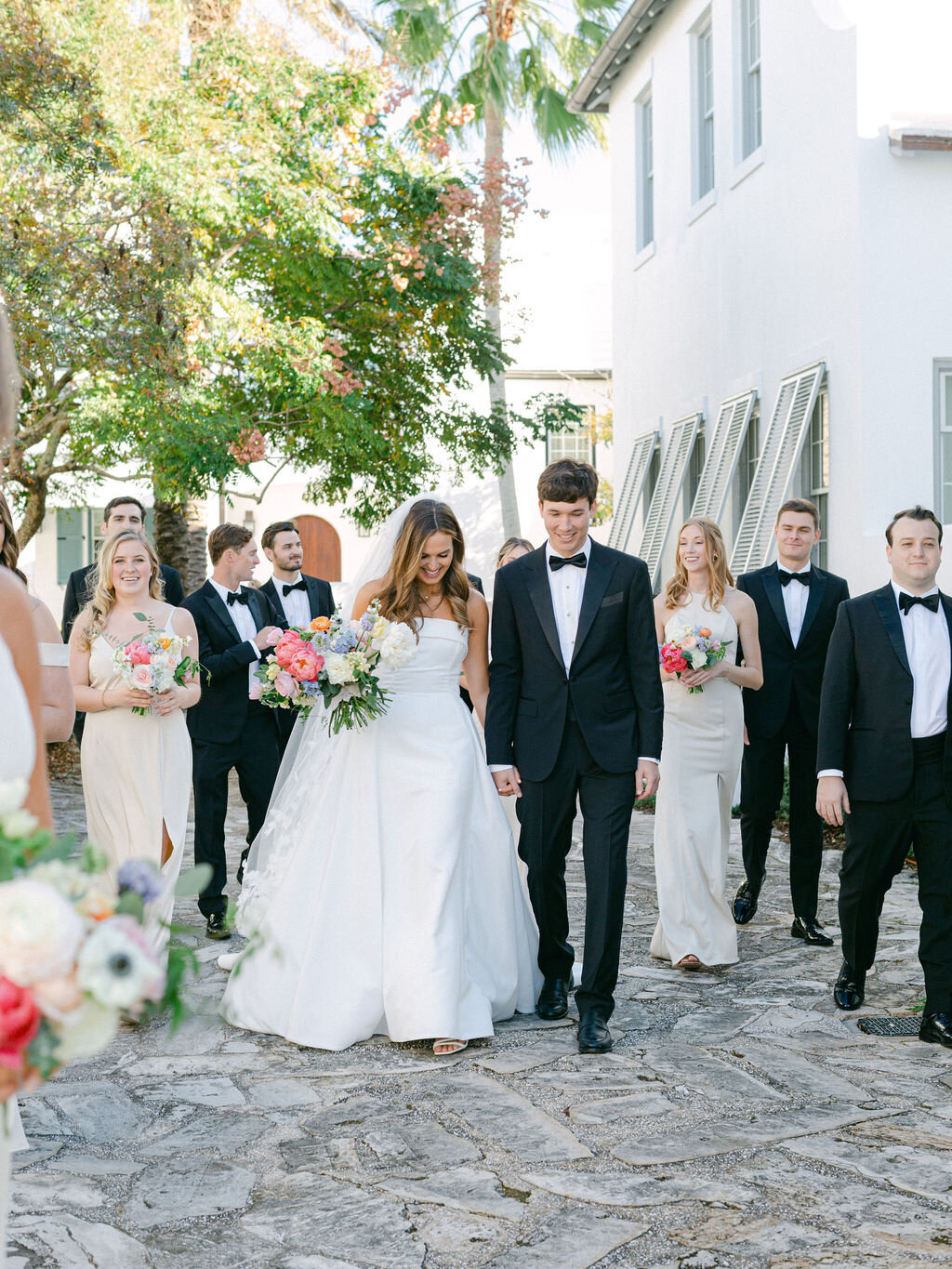 bride and groom with wedding party at Gulf Green wedding on Alys Beach
