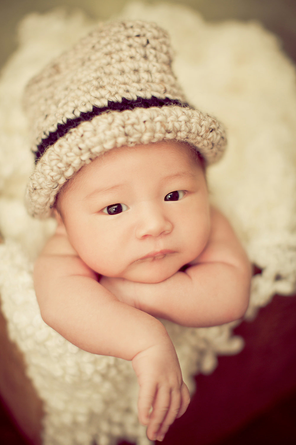 san diego newborn photographer | newborn in cute basket with top hat