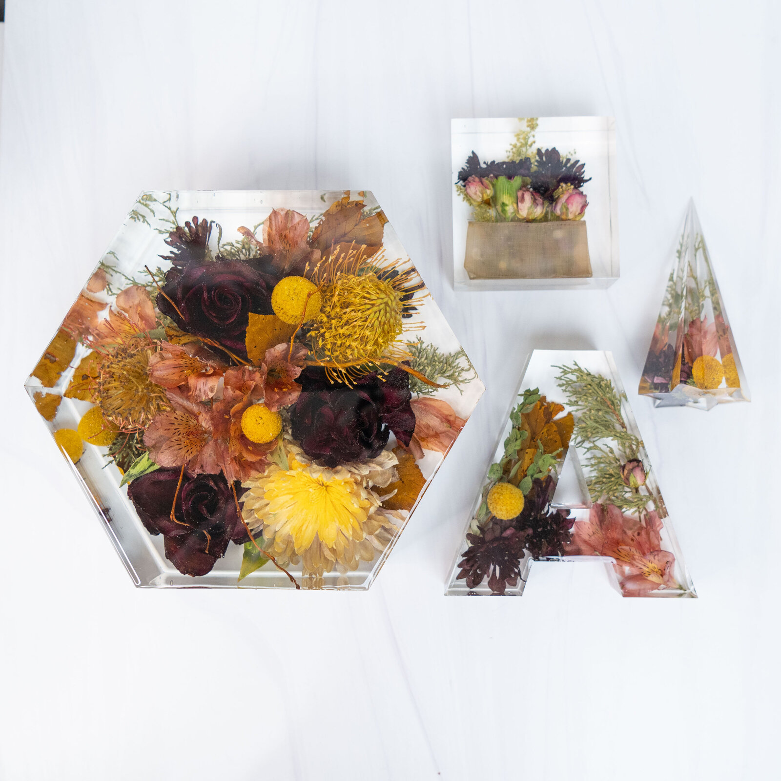 hexagon9 block4 bout tree monogram protea alstro ball mum stick leaves PaulineJ