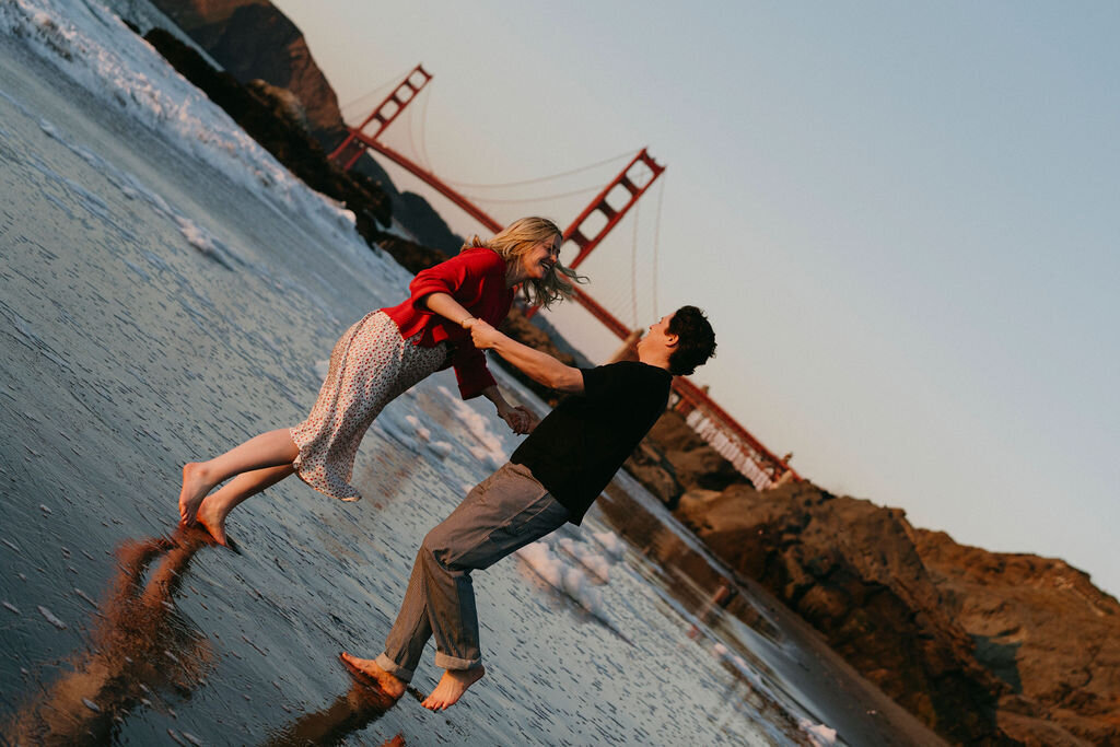 Couple, Engagement, San Francisco, Golden Gate Bridge, Baker Beach