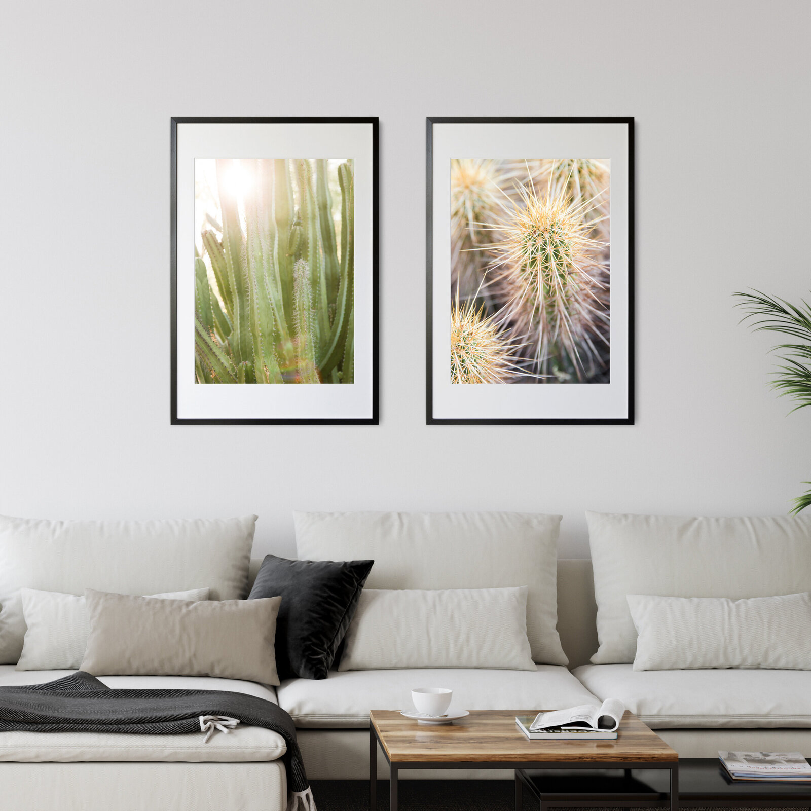 Arizona desert cactus prints in living room