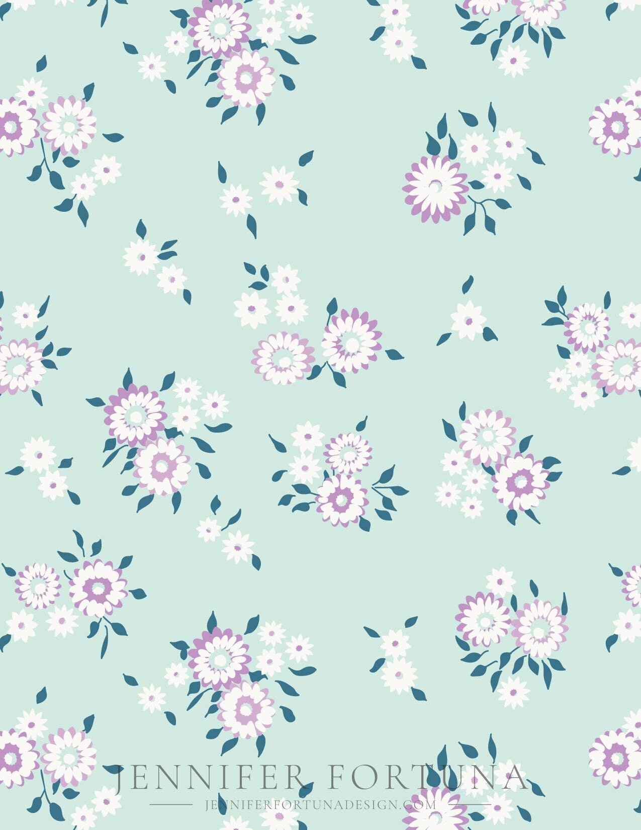 All over design of retro flowers with white accents