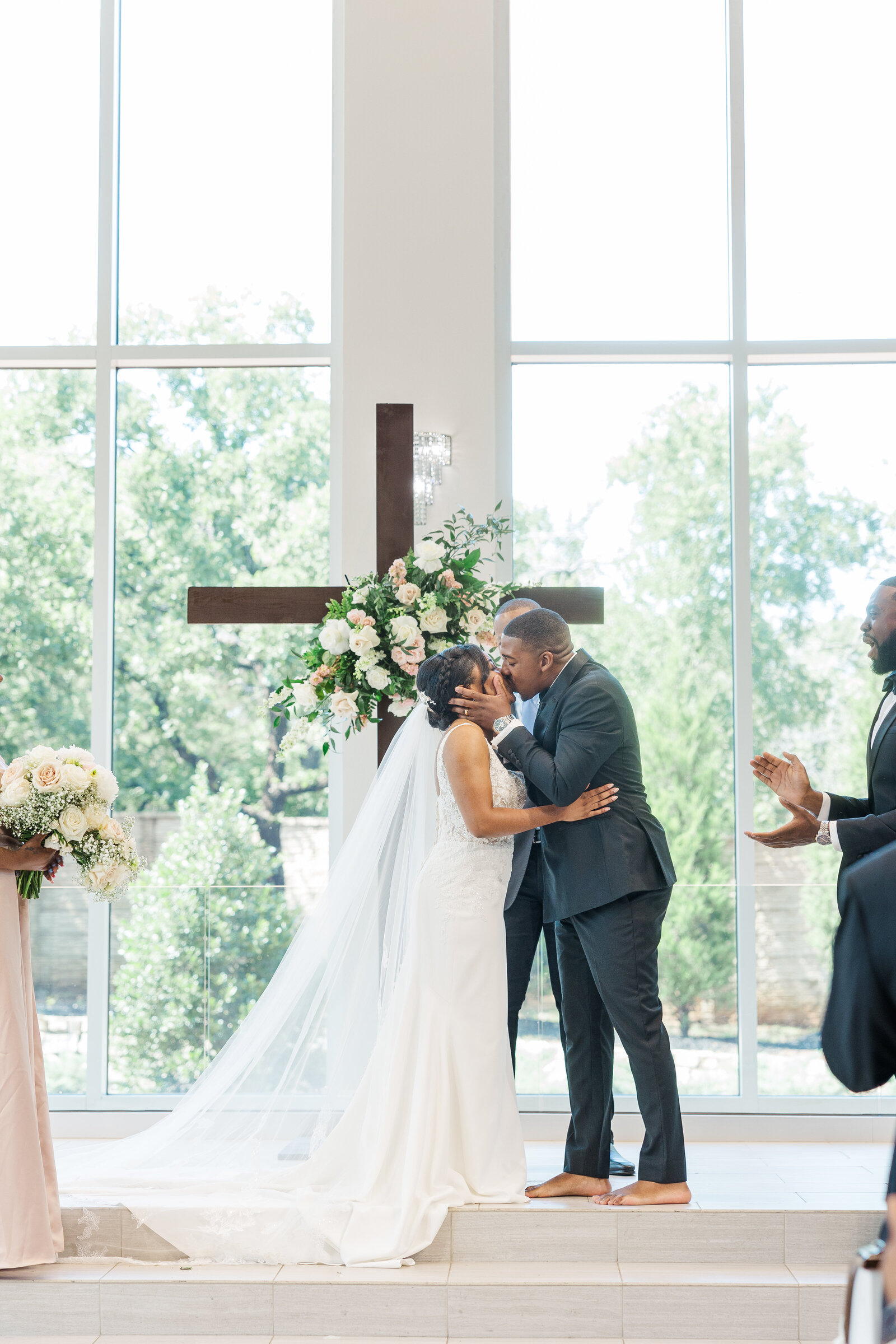 Couples first kiss after wedding ceremony