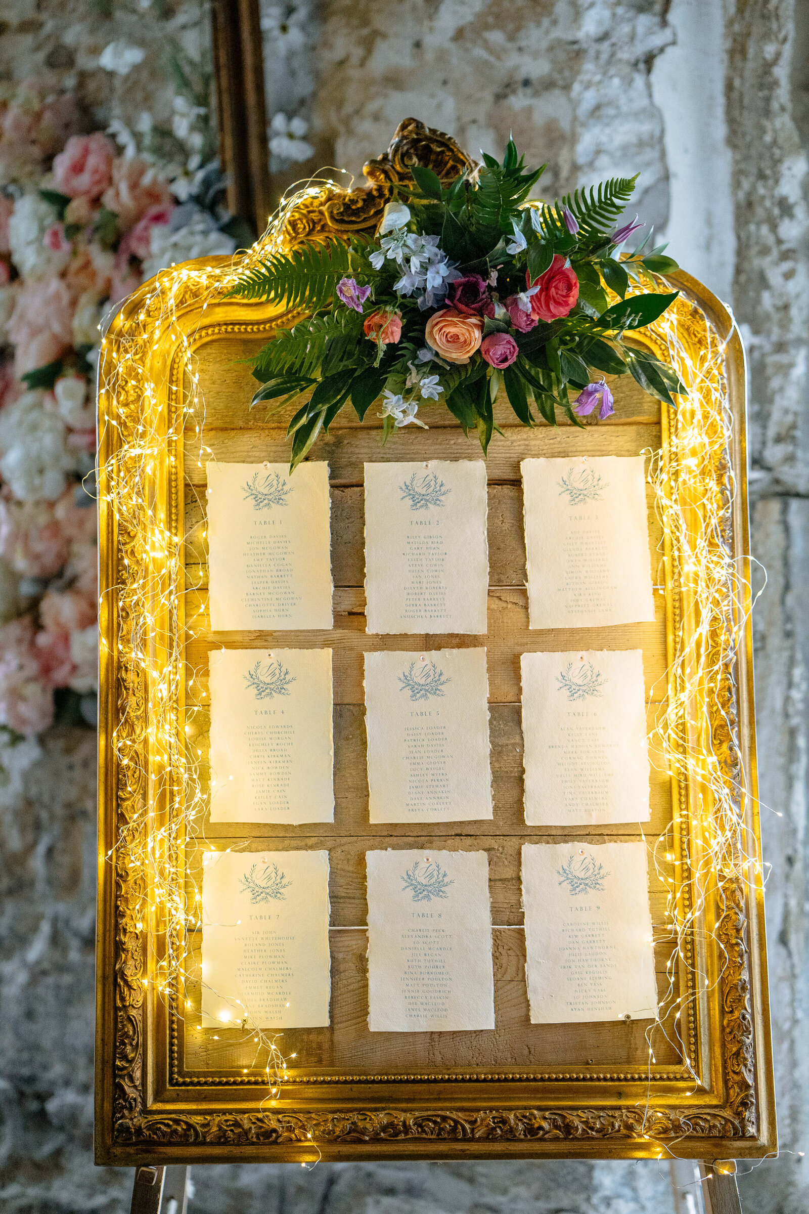 Table plan decor at Wharfedale Grange wedding venue, harrogate