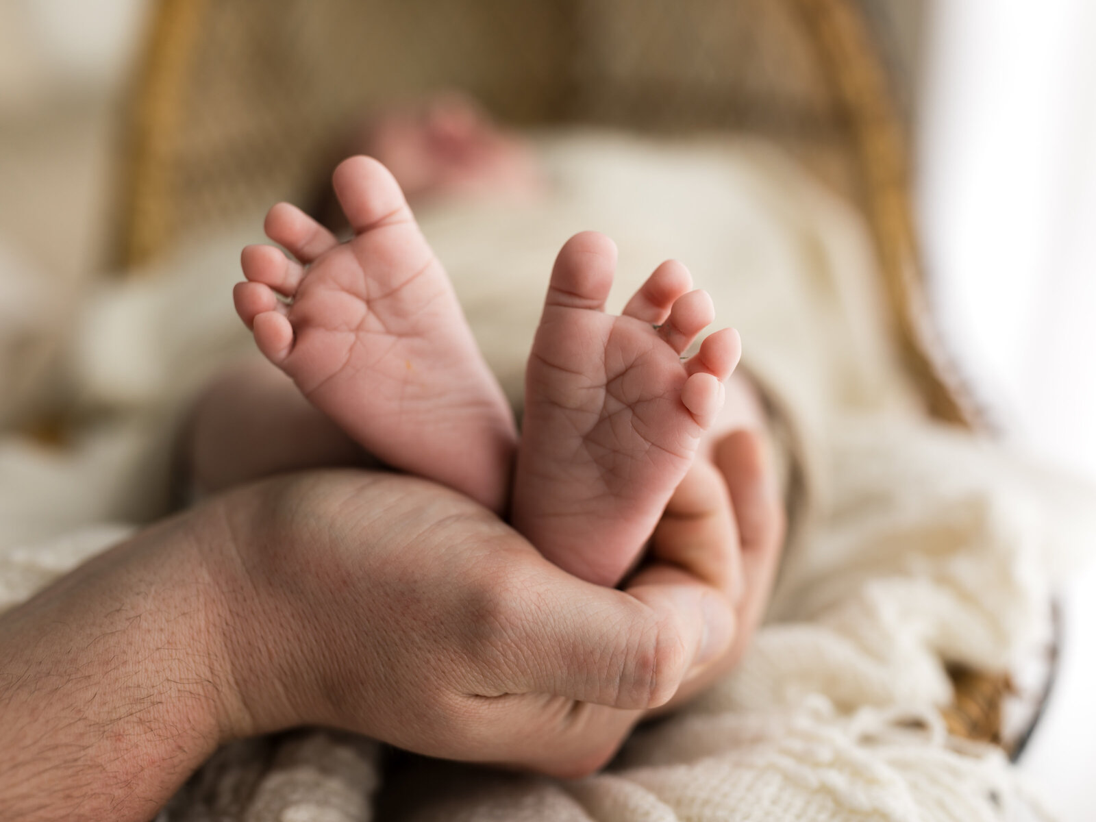 dad holding newborn baby boy's feet cleveland newborn photographer