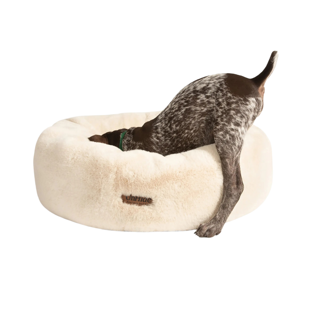 ivory furry donut dog bed