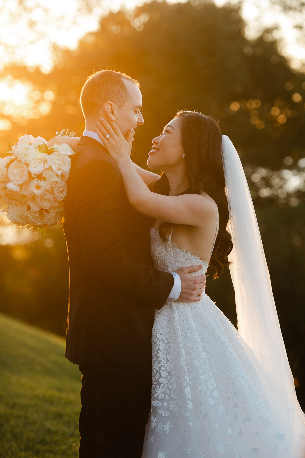 couple embrace in sunset
