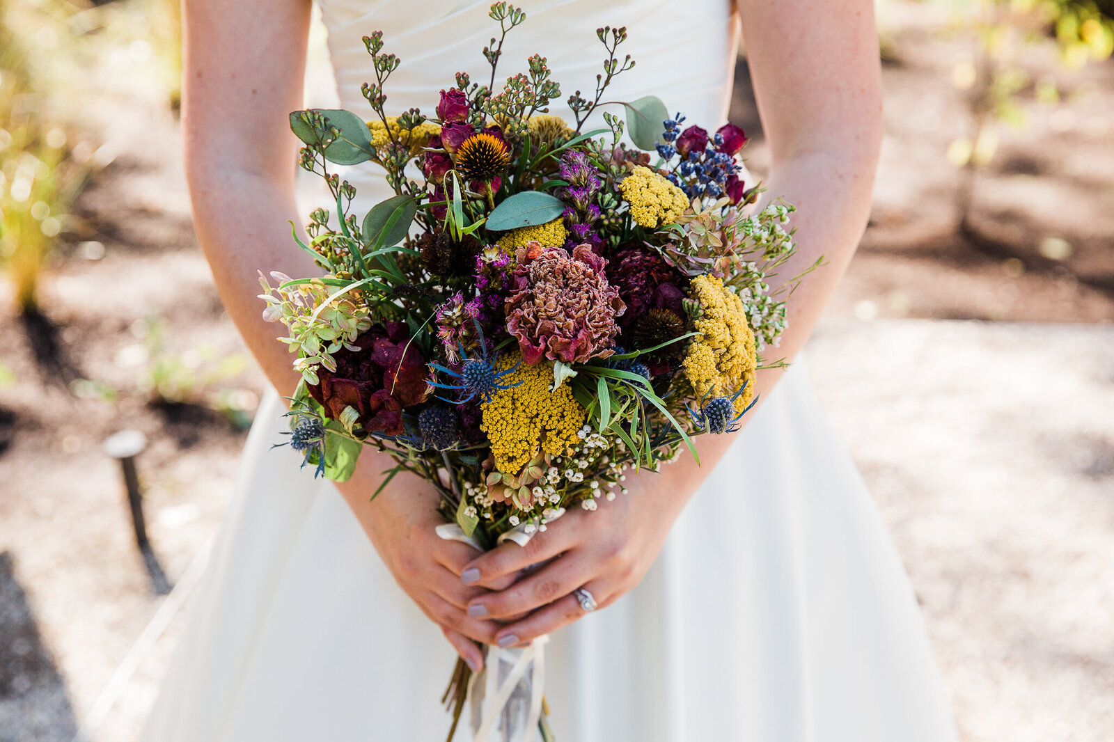 Wildflower bouquet at Ancaster Mill wedding.
