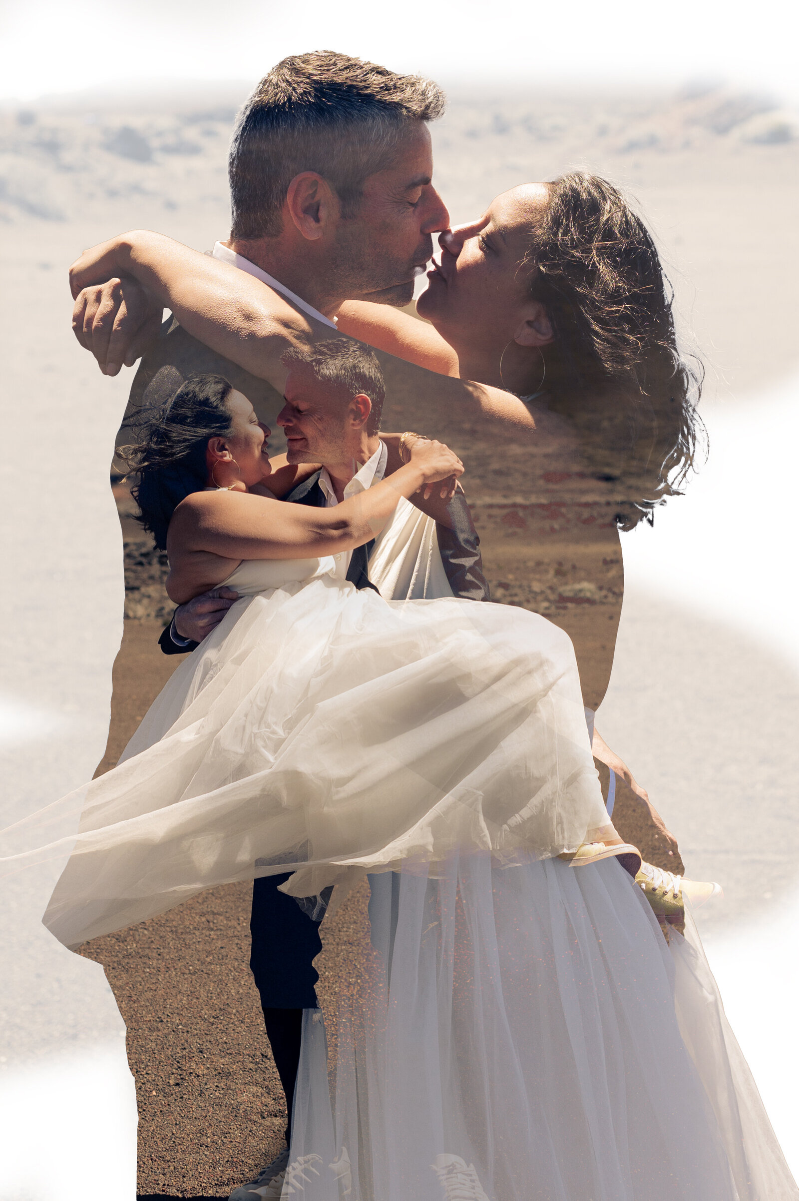 Photo artistique d'un mari qui porte sa femme pendant un elopement 