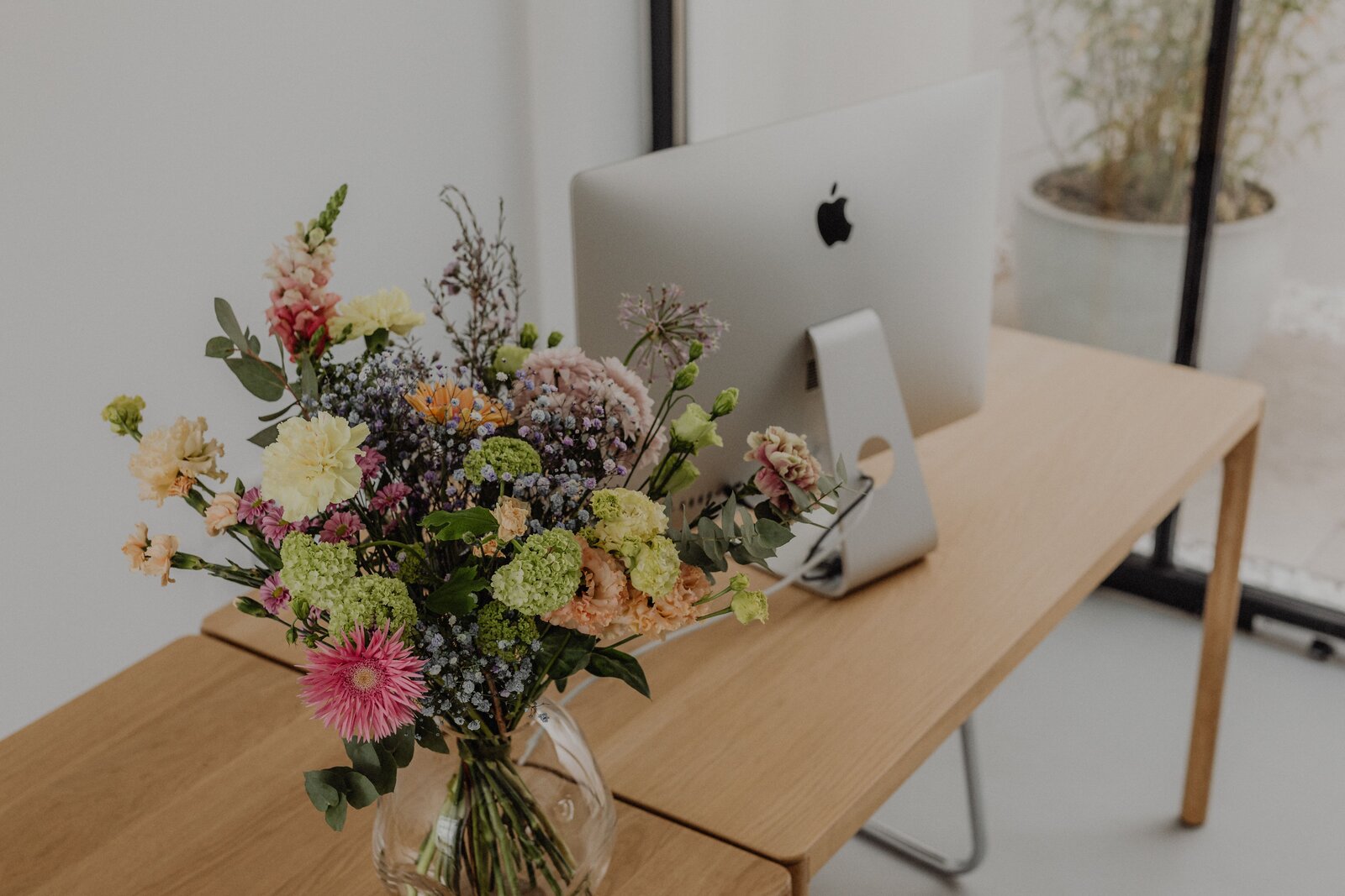 Computer for graphic design with flowers