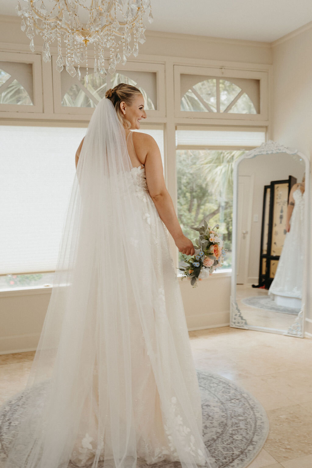 View of the bride from the back