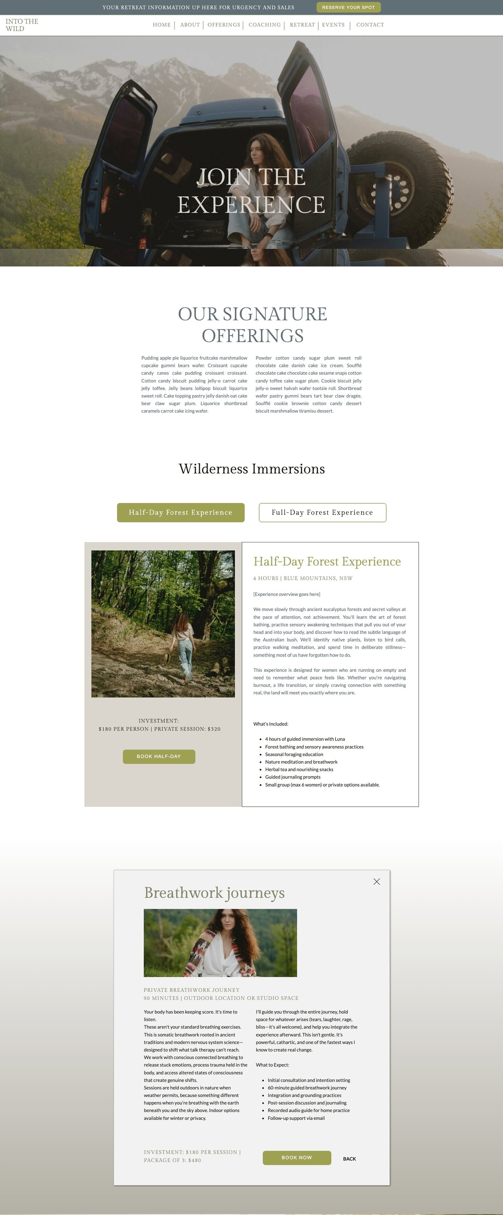 INTO THE WILD OFFERINGS OPEN PAGE